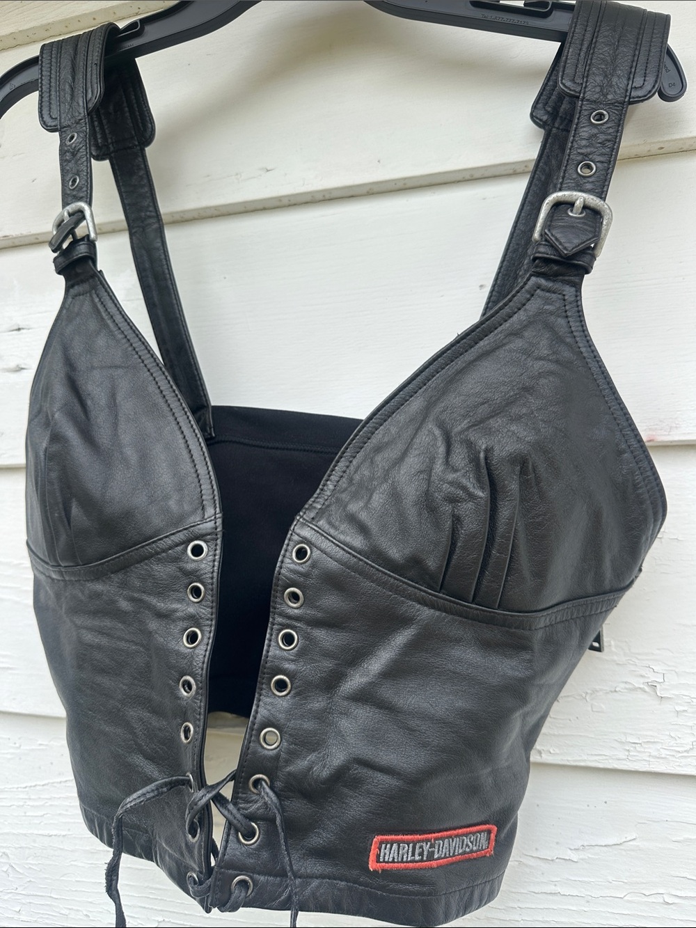 Harley-Davidson Black Leather Lace-Up Corset-Style Bra Top